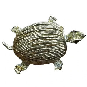 Capri Vintage Turtle Brooch gold rhinestones red rhinestone eyes